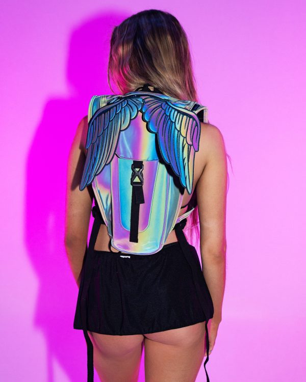 Reflective Rainbow Angel Wings Hydration Backpack Cheap - Image 4