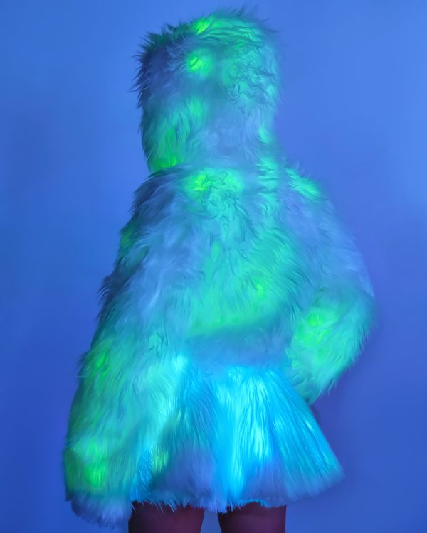 Green LED White Furry Cropped Hooded Jacket Discount - Image 2