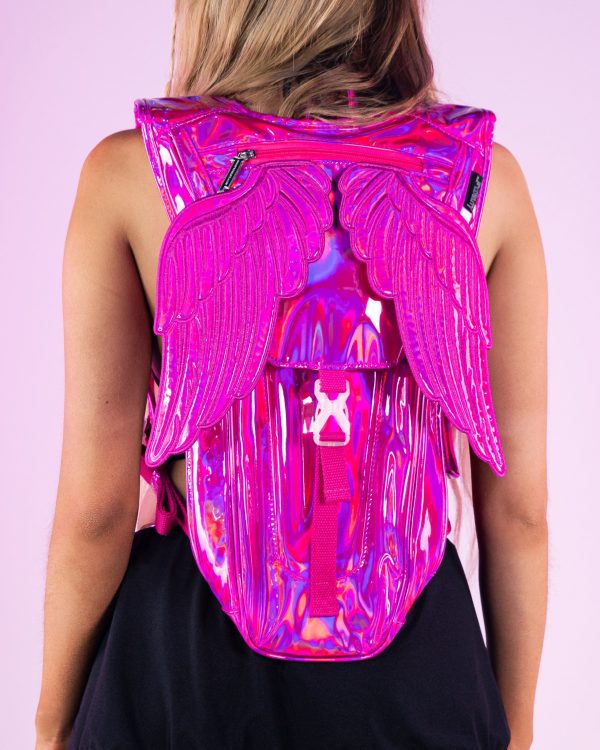 Laser Pink Angel Wings Hydration Backpack Cheap